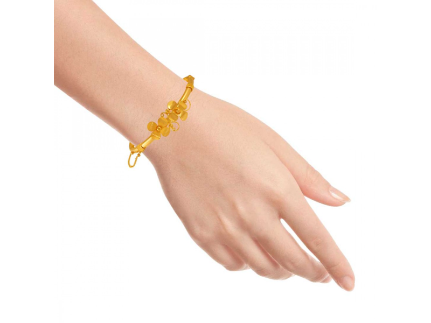 22k Delicate Gold Bangles With Two Flowers Shape Details on Sale