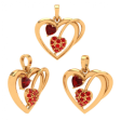 14k Heart Themed Multiple Red Stone Studded Gold Pendant For Sale