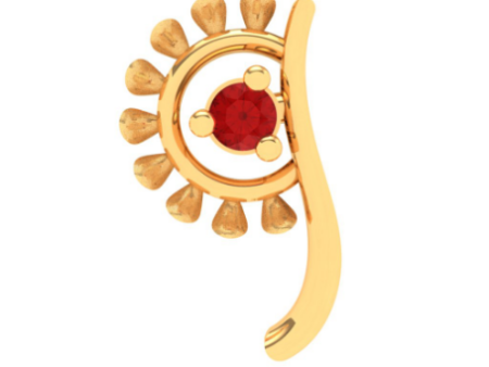 18KT Hand-fan Shaped Gold Nosepin With A Red Stone From Online Exclusive Collection Hot on Sale