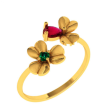 Amazea Stone Studded Double Floral 14KT Gold Ring Online Sale