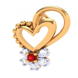 14k Diamond & Red -stone Studded Heart Gold Pendant Cheap