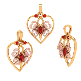 14k Heart Themed Floral Motif Red Stone Studded Gold Locket Online Hot Sale