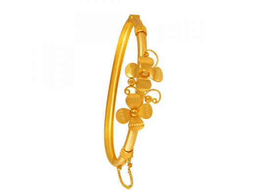 22k Delicate Gold Bangles With Two Flowers Shape Details on Sale