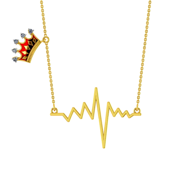 14k Gold Necklace With A Heartbeat Pendant And A Crown On A Chain Online Hot Sale