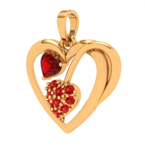 14k Heart Themed Multiple Red Stone Studded Gold Pendant For Sale