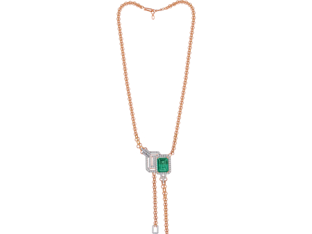 18KT (750) Yellow Gold, Solitaire And Emerald Necklace For Women Fashion