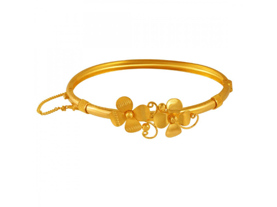 22k Delicate Gold Bangles With Two Flowers Shape Details on Sale