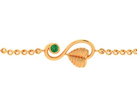 18k Gold Bracelet Leafy Kalka Style With Green Stone Online Sale