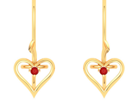 18KT Heart Shape And Red Stone Gold Drop Earring From Online Exclusive Collection For Discount