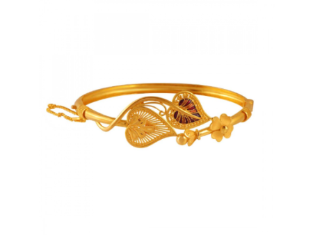 22k Precious Gold Bangles With Two Paans & Flower Shape Details Fashion