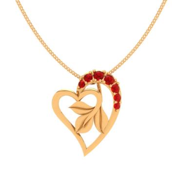 14k Floral Motif Heart Themed Modern Design Gold Pendant Sale