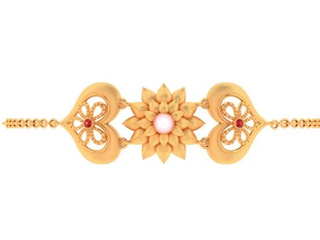 18k 6 Gold Flowers Red Gems With Pink Pearl Bracelet Online Hot Sale