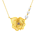 14k Gold Flower Necklace With Pearls On A Chain For Cheap