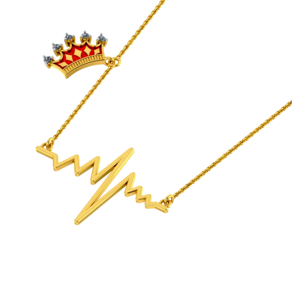 14k Gold Necklace With A Heartbeat Pendant And A Crown On A Chain Online Hot Sale