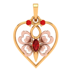 14k Heart Themed Floral Motif Red Stone Studded Gold Locket Online Hot Sale