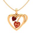 14k Heart Themed Multiple Red Stone Studded Gold Pendant For Sale