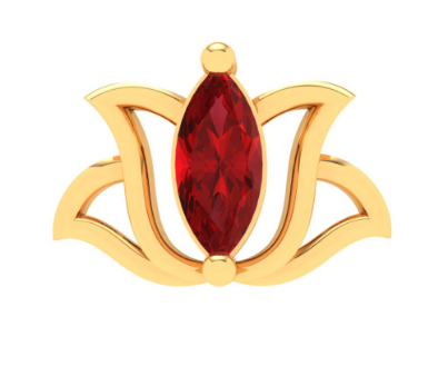 18KT Lotus Shaped Stud Gold Nosepin With A Red Stone From Online Exclusive Collection on Sale