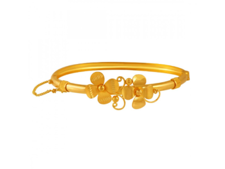 22k Delicate Gold Bangles With Two Flowers Shape Details on Sale