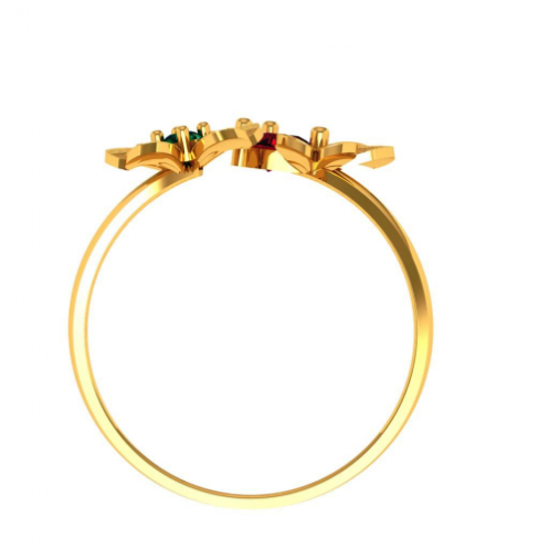 Amazea Stone Studded Double Floral 14KT Gold Ring Online Sale