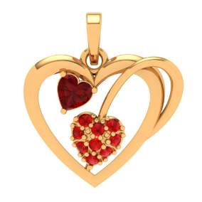 14k Heart Themed Multiple Red Stone Studded Gold Pendant For Sale