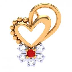 14k Diamond & Red -stone Studded Heart Gold Pendant Cheap