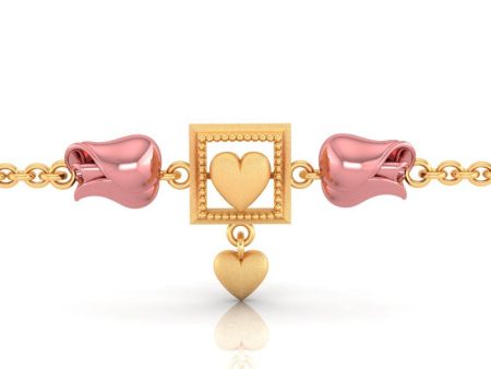 18k Heart Cantered Square With Yellow Gold Bracelet on Sale