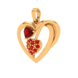 14k Heart Themed Multiple Red Stone Studded Gold Pendant For Sale