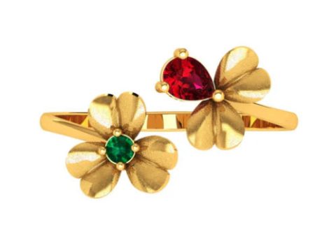 Amazea Stone Studded Double Floral 14KT Gold Ring Online Sale