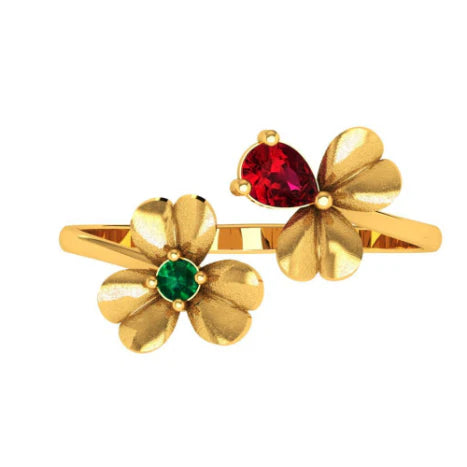 Amazea Stone Studded Double Floral 14KT Gold Ring Online Sale