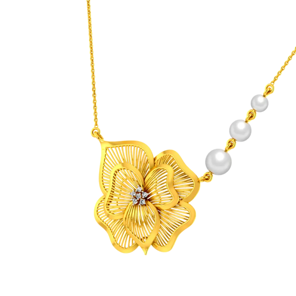 14k Gold Flower Necklace With Pearls On A Chain For Cheap