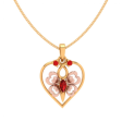 14k Heart Themed Floral Motif Red Stone Studded Gold Locket Online Hot Sale