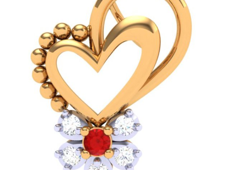 18k Diamond & Red -stone Studded Heart Gold Pendant on Sale