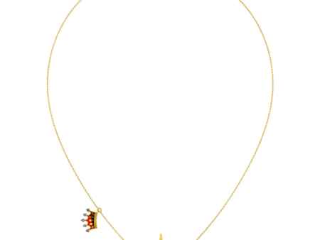 14k Gold Necklace With A Heartbeat Pendant And A Crown On A Chain Online Hot Sale