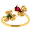 Amazea Stone Studded Double Floral 14KT Gold Ring Online Sale