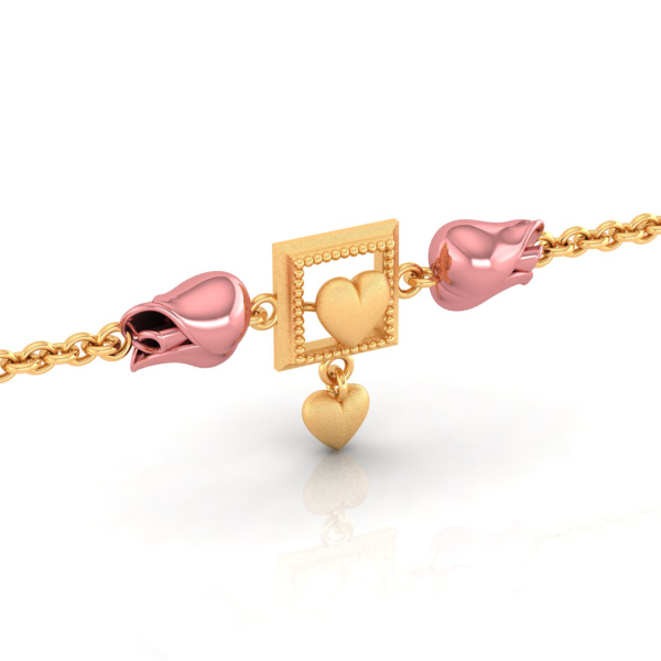 14k Gold Geometric Square And Pink Cz Yellows Bracelet on Sale