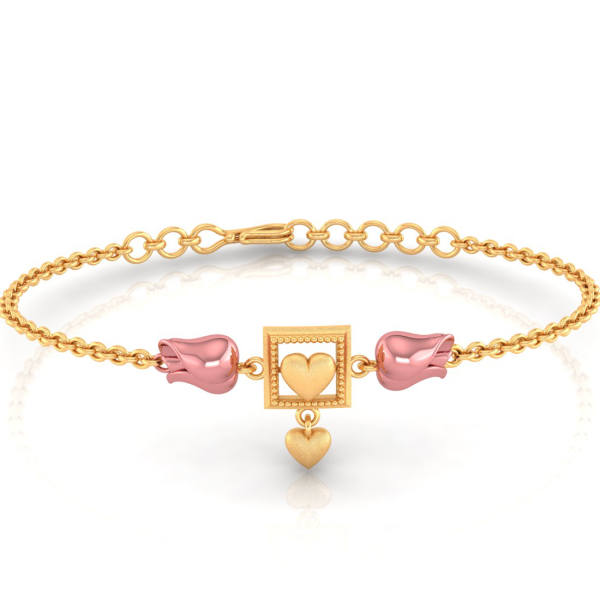 14k Gold Geometric Square And Pink Cz Yellows Bracelet on Sale