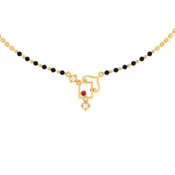 18k Square Shaped Diamond Mangalsutra With Red Stone For Cheap