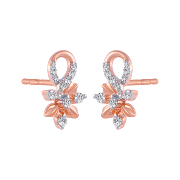 14KT (585) Rose Gold And Diamond Stud Earrings For Women Online