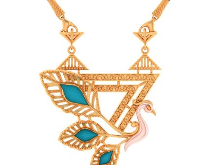 14k Gold Blue Coloured Cantered Leaves With Swan Necklace Supply