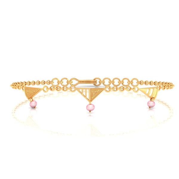 14k Exclusive Gold Bracelet With Triangular Designs And Beads Hot on Sale