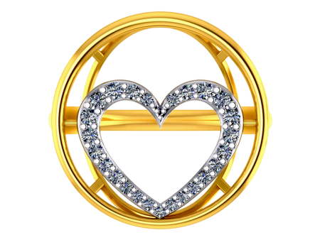 18k Diamond Ring With A Diamond-studded Heart Inside A Concentric Circle On Top Sale