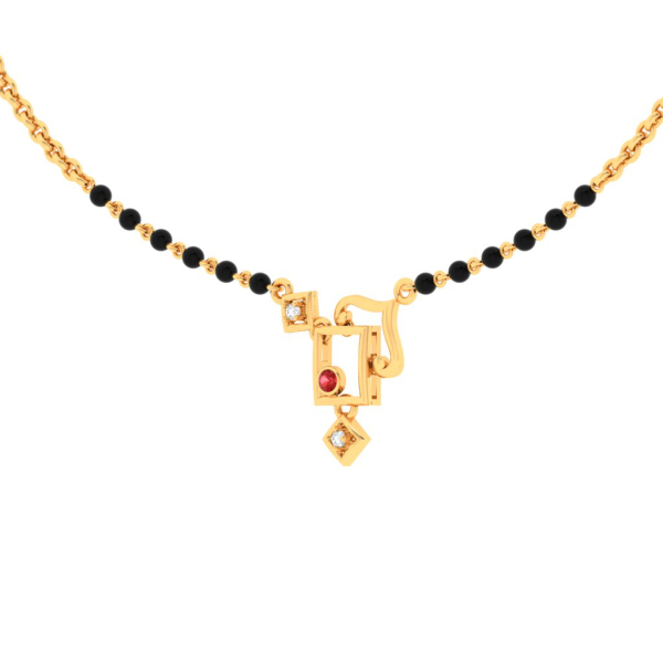 18k Square Shaped Diamond Mangalsutra With Red Stone For Cheap