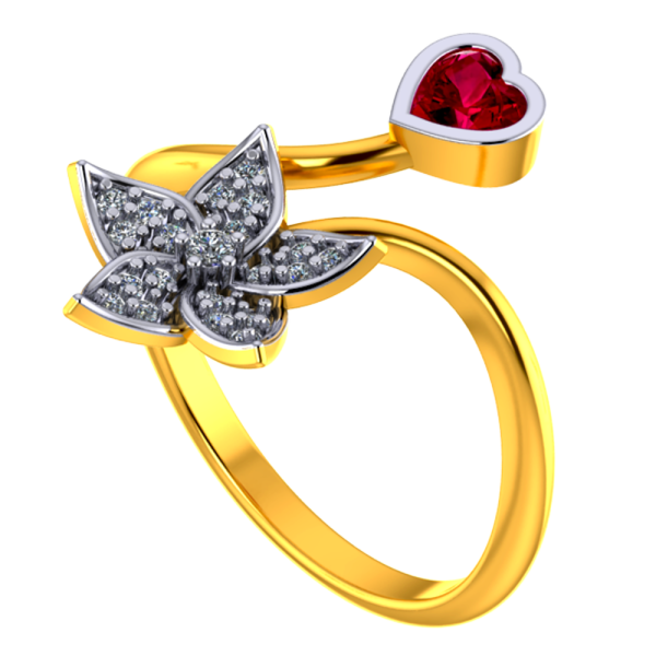 18k Diamond Ring With A Diamond Studded Five-petal Floral Design And A Mini Heart Pendant Hot on Sale