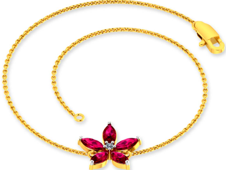 Dazzling 14k Gold Bracelet Flower Design Studded With Red Gemstones From Pc Chandra Jewellers Fashion