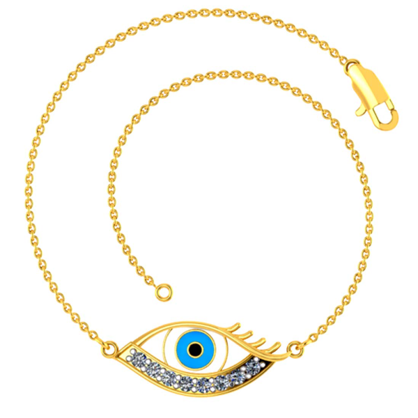 Chic And Stylish 18k Gold And Diamond Studded Evil Eye Bracelet For Women Pc Chandra Diamond Collection For Discount