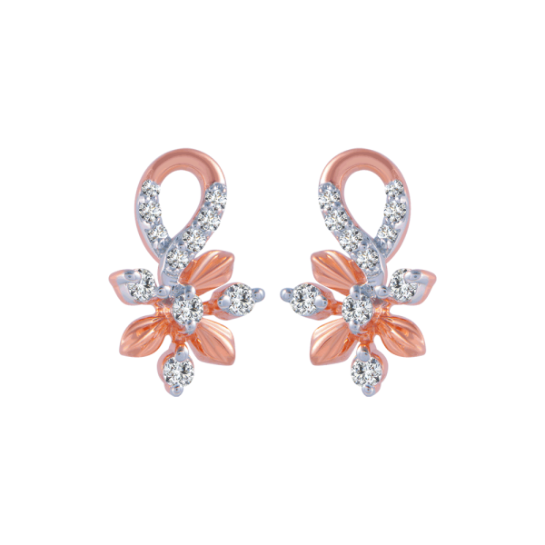 14KT (585) Rose Gold And Diamond Stud Earrings For Women Online