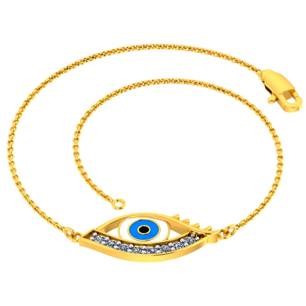 Chic And Stylish 18k Gold And Diamond Studded Evil Eye Bracelet For Women Pc Chandra Diamond Collection For Discount