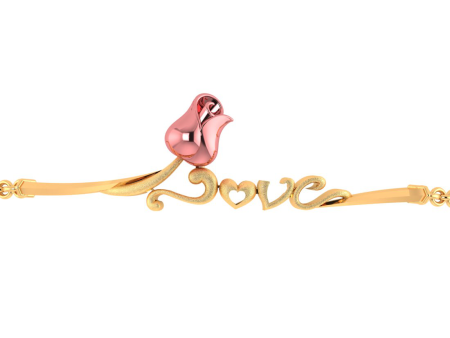 14k Gold Love Word Pink Flower Bracelet For Sale