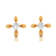 18k 4 Petal Floral Designed Gold Earrings With Diamond For Discount