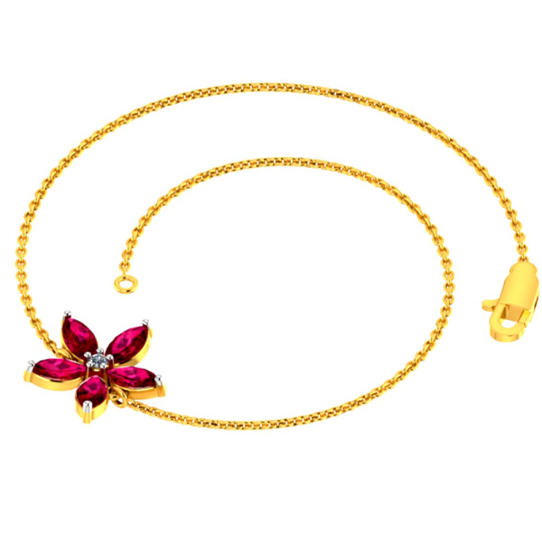 Designer 18k Gold And Red Gemstone Embellished Flower Motif Bracelet For Women From Diamond Collection Pc Chandra For Sale